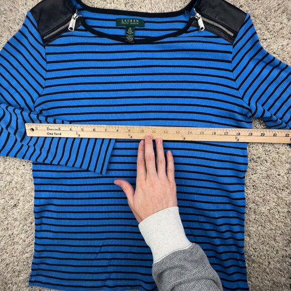 Lauren Ralph Lauren Women’s Striped Blue Black Size 1X Plus Lightweight Sweater - Picture 4 of 9